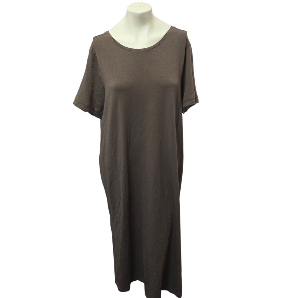 Pure Jill XL Petite Brown Maxi Dress Pima Cotton Tencel Short Sleeve Casual